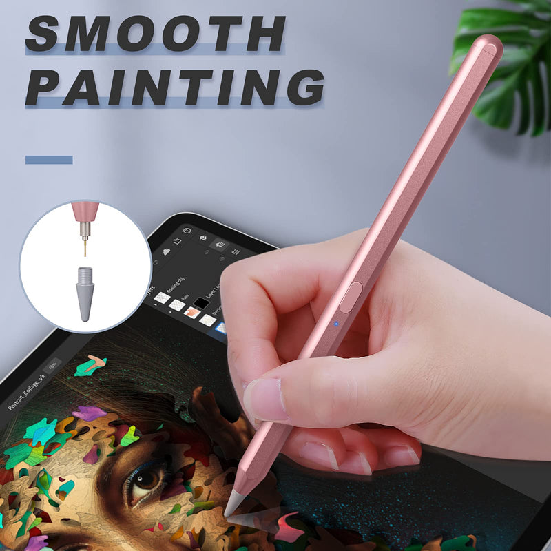 MoKo Stylus Pencil Fit iPad with Palm Rejection, iPad Pencil Compatible with 2021 iPad Pro 11/12.9 Inch (2018-2021), iPad 8th Generation, iPad Air 4th/Air 3rd, iPad Mini 5th, iPad 6/7th, Rose Gold