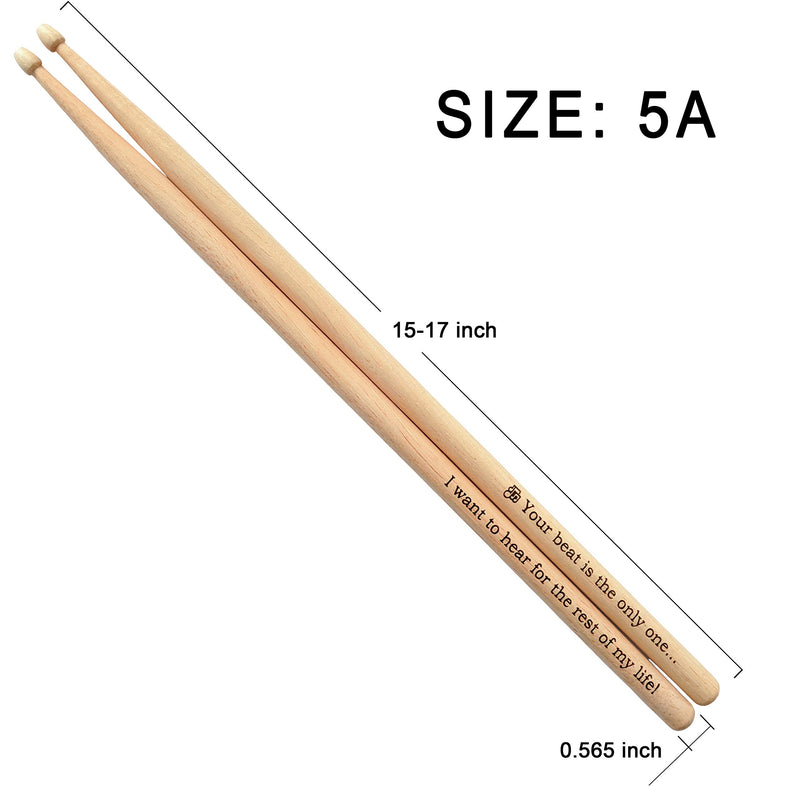 Engraved Drumsticks Wooden Drum Sticks 1 PAIR Gift for Drummer Men Musician Wedding Groomsman Great Gift Idea for Boyfriend Husband Valentine's Day Gift Sign Natural Hickory Wood (Your Beat) Your Beat