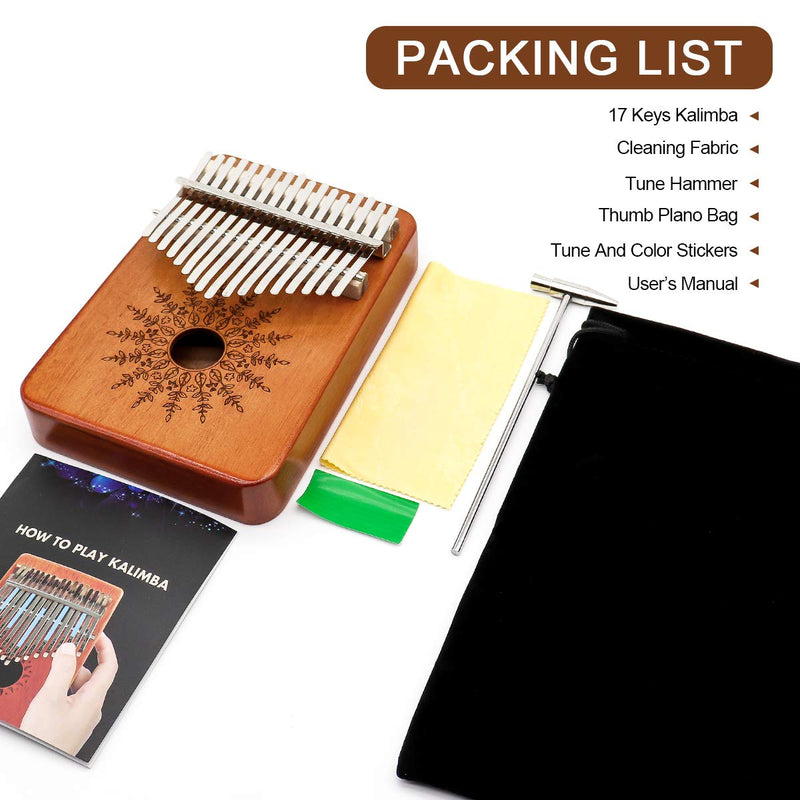 Kalimba 17 Keys Thumb Piano,Mbira Sanza Wood Finger Piano,Portable Musical Instrument with Tuning Hammer & Study Instruction,Gift for Adult Kids Beginners Professional