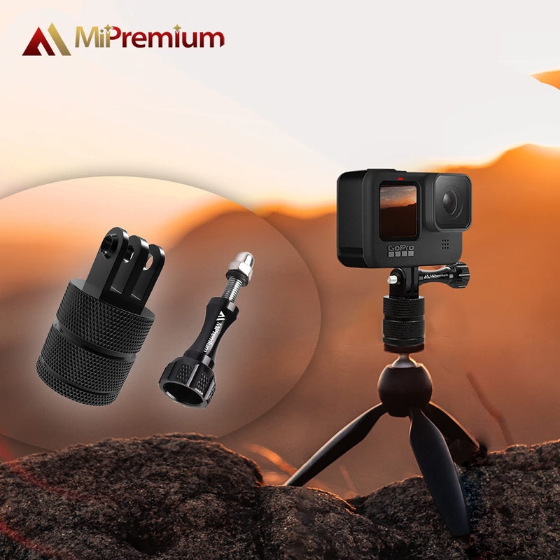 MiPremium Tripod Adapter Mount Kit for GoPro Hero 4 5 6 7 8 9 10 Black Silver Session & Other Action Cameras. 1/4 inch Aluminium Mounting Accessories with 360 Degree Swivel & Pivot Arm Connector