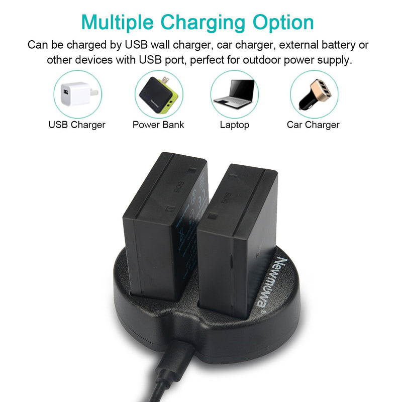 Newmowa BLH-1 Replacement Battery (2 Pack) and Dual USB Charger for Olympus BLH-1 and Olympus OM-D EM1 Mark II, OM-D E-M1X Camera(Half-Decoded)