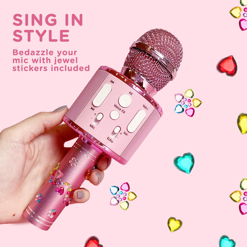[AUSTRALIA] - Move2Play Kids Karaoke Microphone, Decorate with Jewel Stickers, Gift for Girls, Ages 3, 4, 5, 6, 7, 8 Pink 