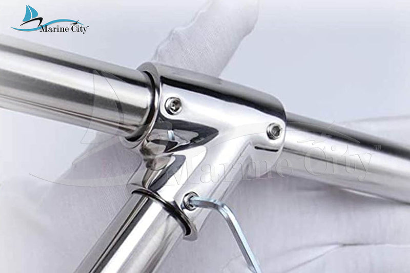 MARIEN City Tee Connector Hand Rail 45° / 60°/ 90°Fittings 3-Ways for 7/8'' Tube Marine Grade Stainless Steel Heavy Duty Boat Hardware (2Pack) 45°