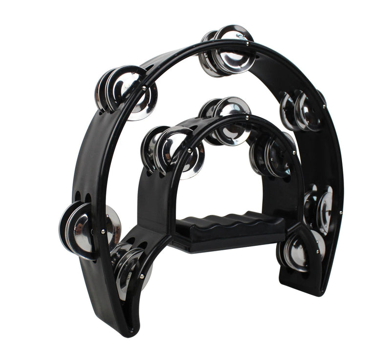 YMC TAM20-BLACK Double Row Tambourine - Metal Jingles Hand Held Percussion Ergonomic Handle