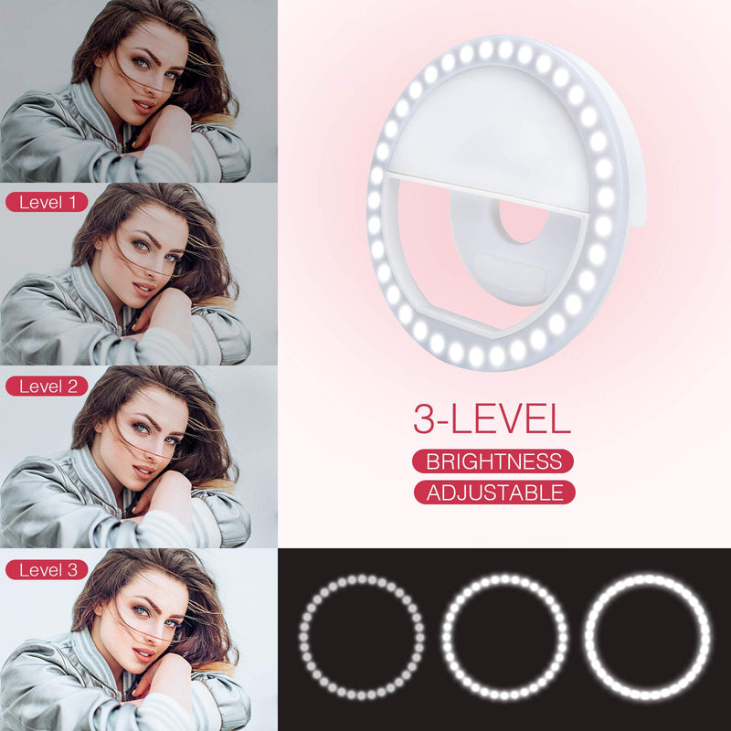 Selfie Ring Light, Mocalaca Selfie Light Rechargeable Portable Clip-on Selfie Fill Ring Light for iPhone Android Smart Phone Laptop Photography, Camera Video, Girl Makes up