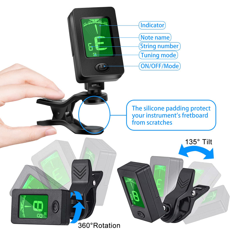 Guitar Capo, Guitar Picks, Guitar Accessories with Guitar Tuner, Capo for Acoustic Guitar, Bass, Buzzing-Free, Quick Release, Guitar Tuner Clip on for Guitar, Violin, Bass, Ukulele Chromatic, Rosewood