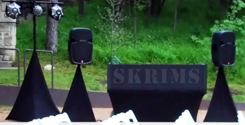 [AUSTRALIA] - Amazin Gear SKRIMS Tripod Speaker Stand Stretch Cover - Triple Sided DJ Scrim - Black Spandex DJ Skirt with 3-Sides +FREE Bag (SKRIMS-3B) 
