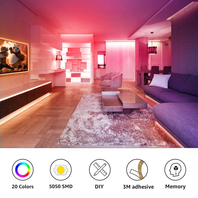 LE LED Strip Lights, 16.4ft RGB 5050 LED Strips with Remote Controller, Color Changing Tape Light with 12V Power Supply for Room, Bedroom, TV, Kitchen, Desk