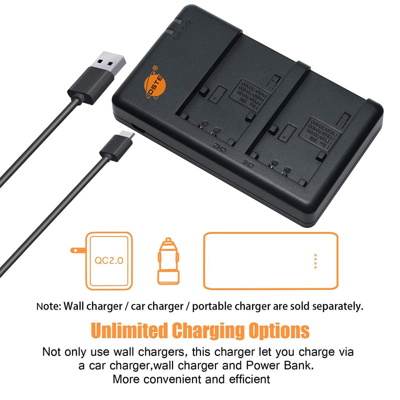 [AUSTRALIA] - DSTE Replacement for 2X NP-FV50 Battery + Rapid Dual Charger with Micro USB Cable Compatible Sony HDR-CX380 430V 900 580V 760V HDR-PJ540 650V HDR-PV710V 810 HDR-TD30V FDR-AX100 as NP-FV30 40 