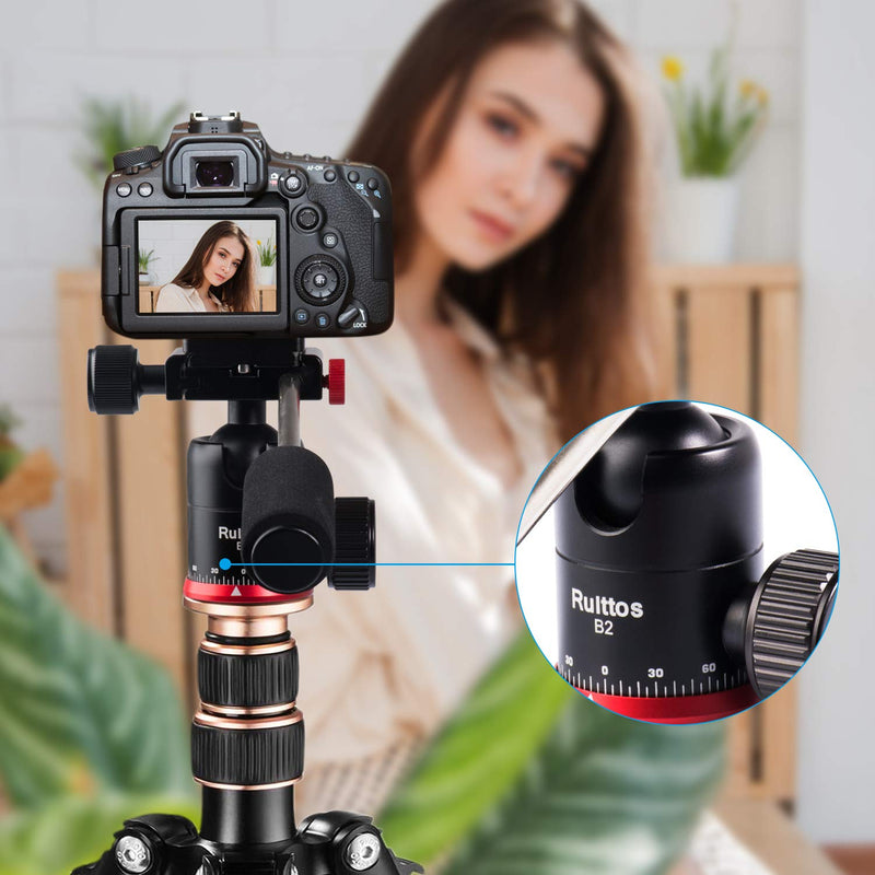 Tripod Ball Head, Ruittos Pan Head Camera Mount with Quick Release Shoe Plate and Handle, 360 Panoramic Ballhead for DSLR/SLR Camera Smart Phone B2