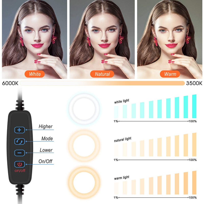 Portable Multi-Functional 6.3" Dimmable LED Selfie Continuous Video Halo Ring Light Zoom Live Stream Phone Holder Stand with Makeup Vanity Mirror Foldable Online Meeting Table Lamp (Pink) Pink