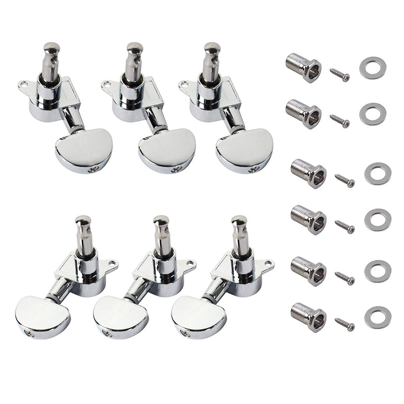6 Pieces Guitar Lock Tuners (3L+3R Handed) Guitar String Tuning Pegs Machine Head Tuners for Electric or Acoustic Guitar, Chrome