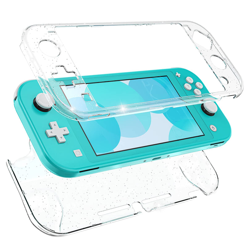 HEYSTOP Case Compatible with Nintendo Switch Lite, with Tempered Glass Screen Protector and 4 Thumb Grip, Front and Back, All-Round Protective case (Clear) Clear