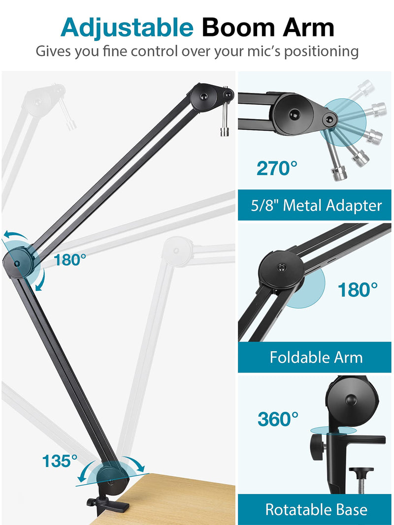 InnoGear Large Microphone Boom Arm Mic Stand Adjustable Clip Studio Suspension Scissor Arm Mount for Blue Snowball, Blue Snowball ICE, Blue Yeti, Blue Yeti X, Blue Yeti Pro, Blue Yeti Nano