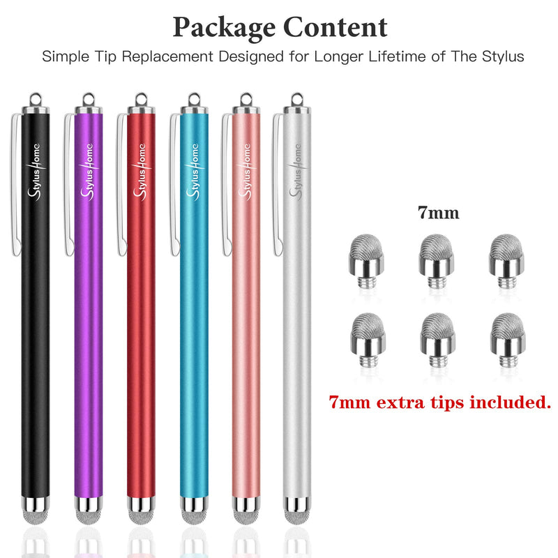 StylusHome Stylus Pens for Touch Screens (6 Pcs), Sensitivity Capacitive Stylus Fiber Tips Touch Screen Pen with 6 Extra Replaceable Tips for for iPad iPhone Tablets All Universal Touch Devices