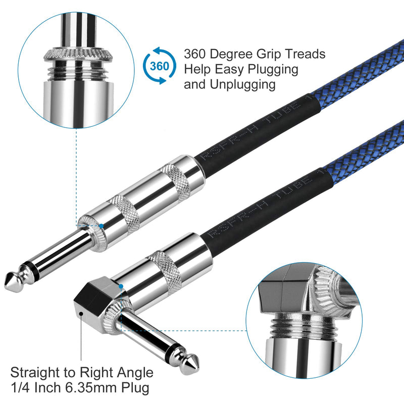 [AUSTRALIA] - 1/4 Inch Cable Guitar Cable 10 Ft Straight to Right Angle 1/4 Inch 6.35mm Plug Bass Keyboard Instrument Cable Blue and Black Tweed Cloth Jacket, Electric Mandolin, pro Audio JOLGOO 10 Feet Blue Black 