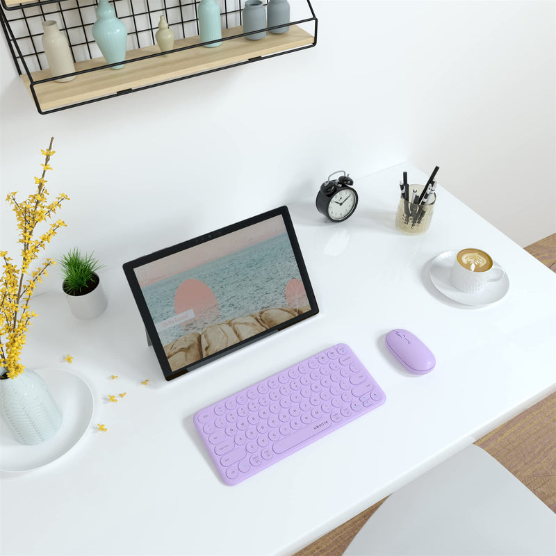 Mini Computer Wireless Keyboard and Mouse Combo, UBOTIE Colorful Compact Silent Linear Switch Round Keycaps TKL Keyboards with Optical Mouse for Travel Business(Purple) Purple
