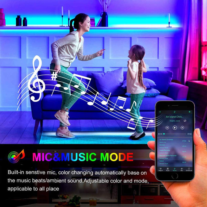 [AUSTRALIA] - Smart LED Strip Lights Bluetooth 32.8FT, YUMQUA RGB Led Light Strip Music Sync Color Changing, Built-in Mic, App Control + Remote, 5050 300 LEDs Tape Lights for Bedroom, TV, Party and Home 