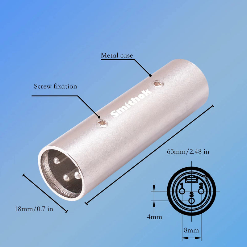 Smithok 4 Pack 3-Pin XLR Male to XLR Male Adapter,XLR Male to Male Adapter