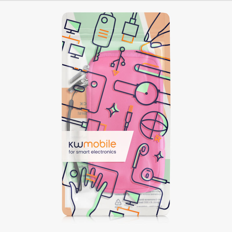 kwmobile Neoprene Phone Pouch Size XL - 6.7/6.8" - Universal Cell Sleeve Mobile Bag with Zipper, Wrist Strap - Neon Pink XL - 6,7/6,8"
