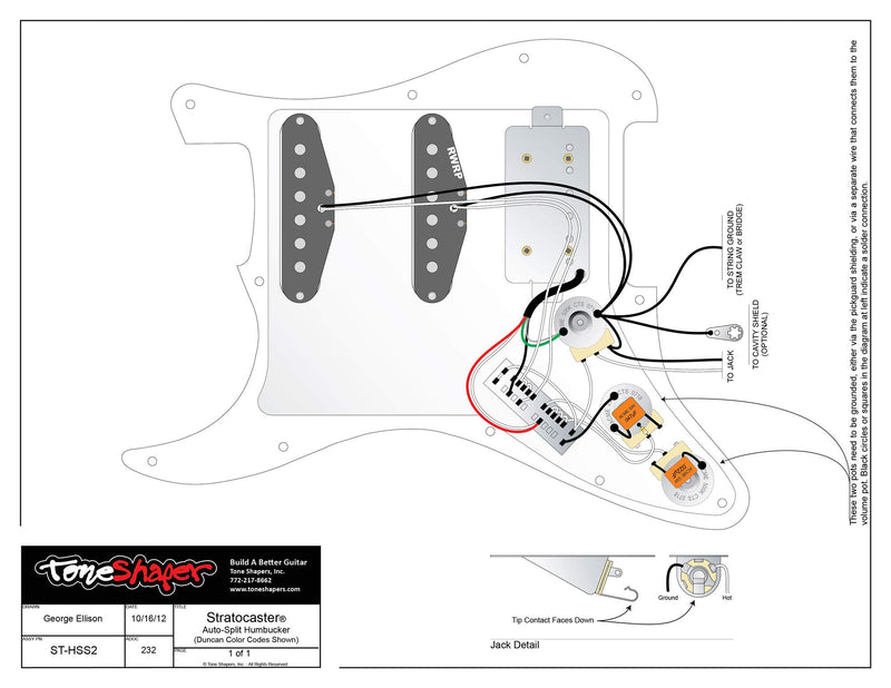 ToneShaper Guitar Wiring Kit, For Fender HSS Stratocaster, HSS2 (Auto-Split Wiring)