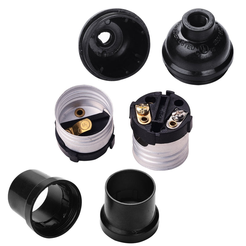 Aplstar E26 E27 Light Socket,8-Pack Black Edison Retro Pendant lamp Holder, E26 E27 Plastic Standard Screw-in Socket Maximum Wattage 250W Heat Resistant Up to 200℃ Fire Resistant Black-8pack