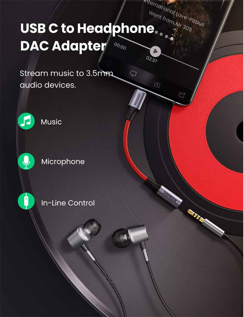 UGREEN USB C to 3.5mm Headphone Adapter Type C Dongle Audio Jack Converter with DAC Chip Compatible for Galaxy S21 Note20 Ultra S20 Note10 S10 Pixel 4 3 2 XL iPad OnePlus Red