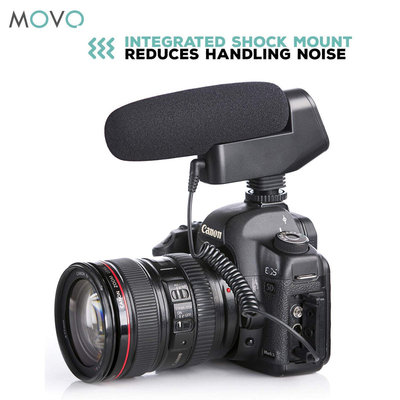 Movo On-Camera Shotgun Video Microphone Compatible with Canon EOS 80D, 77D, 70D, 60D, 7D, 7D Mark II, 6D, 5DS, R, 5D, 5D Mark IV, 1D, Digital Rebel SL1, T7i, T6s, T6i, T5i, T4i and T3i DSLR Cameras