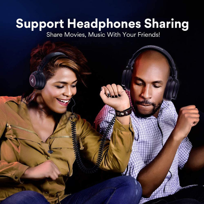 50MM Drivers Studio Headphones MAONO AU-MH601 Over Ear Stereo Monitor Closed Back Headphones for Music, DJ, Podcast (Black) Black Headphones