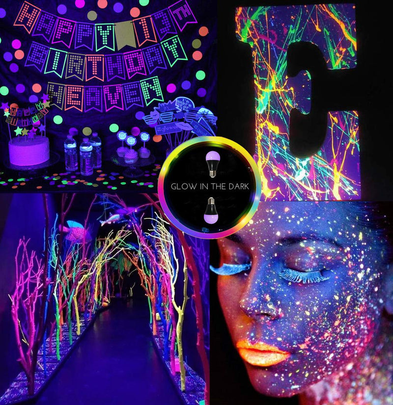 [AUSTRALIA] - UV LED Black Light Bulb 2 Pack, 8W (60W Equivalent) A19 E26 Blacklight Bulb UVA Level 385-400nm, Glow in Dark for Body Paint Club Party Neon Posters 