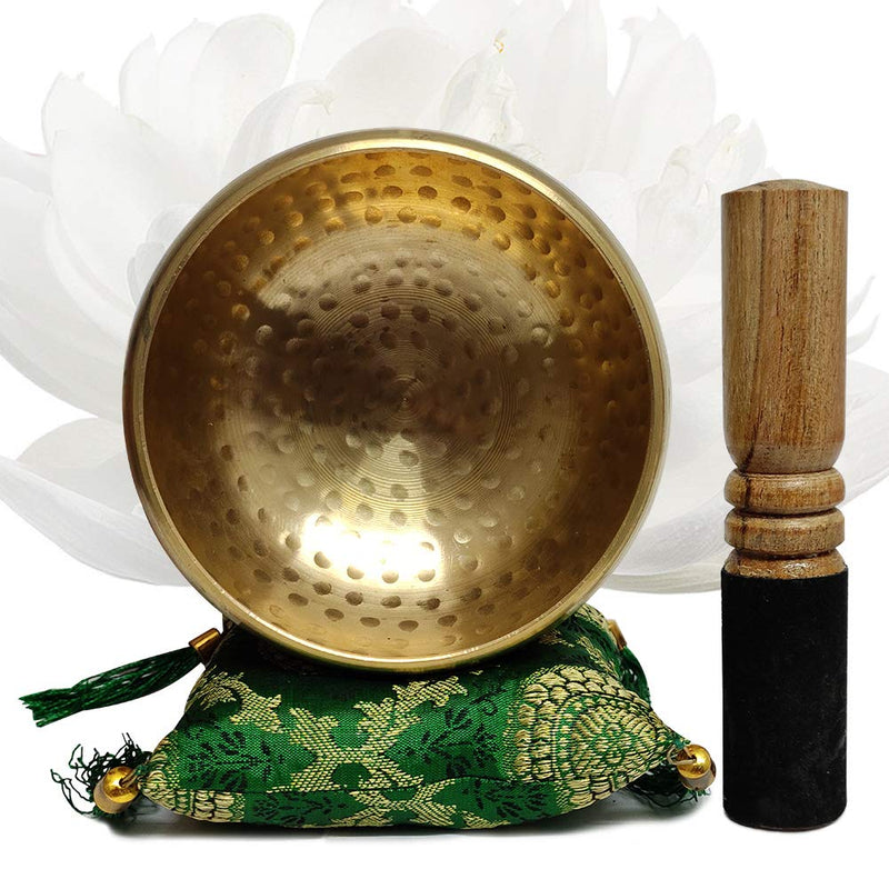 Hand Crafted Tibetan 4 Inch Hammered Singing Bowl Set By Trumiri - Helpful for Meditation Chakra Healing Relaxation Peace Mindfulness with Premium Tulsi Beads, Flag, Mallet, Cushion & Potli (Bag)