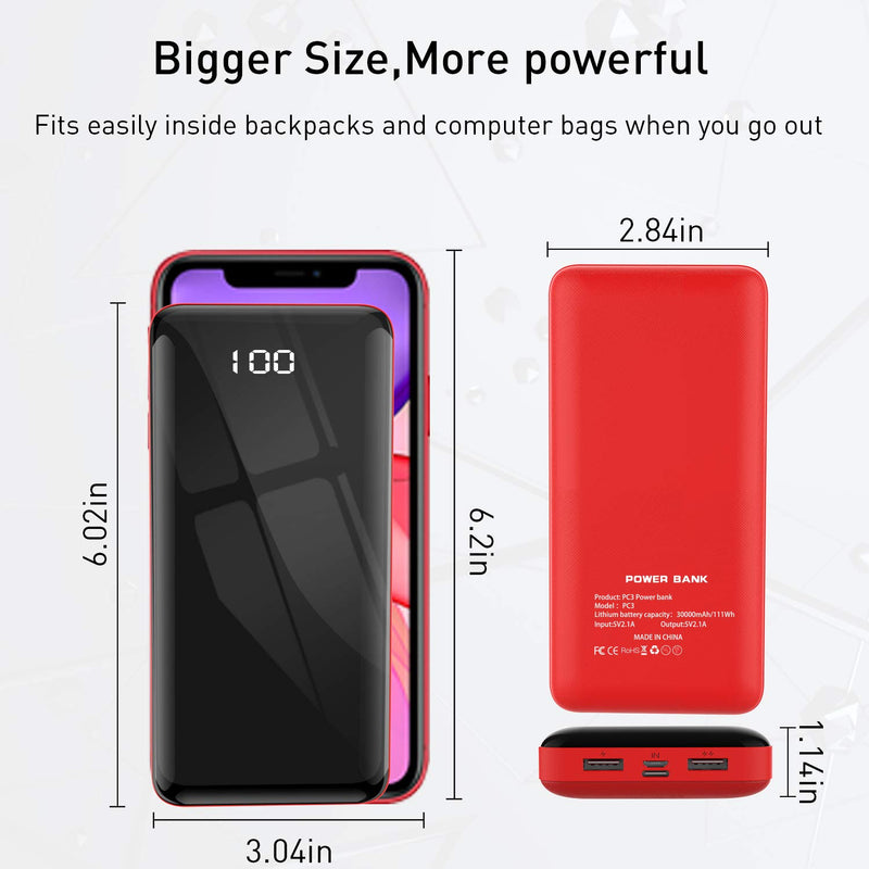 Portable Charger Power Bank 30000mAh Bextoo External Battery Pack with LCD Digital Display and USB-C Input, Dual USB Output High-Speed Charging for Cell Phones, Tablet and More