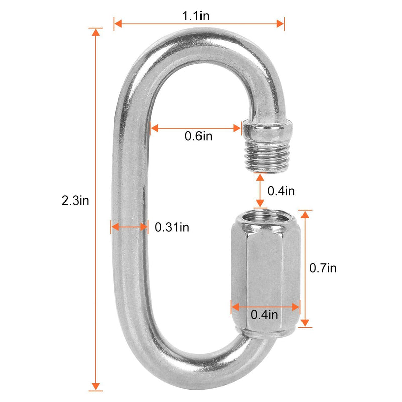 12Pack Stainless Steel 1/4? Quick Link, Heavy Duty M6 6mm Chain Link, 620lbs Capacity D Shape Locking Carabiner, Threaded Carabiner Clips for Swing Hammock Camping Outdoor and Indoor Activities