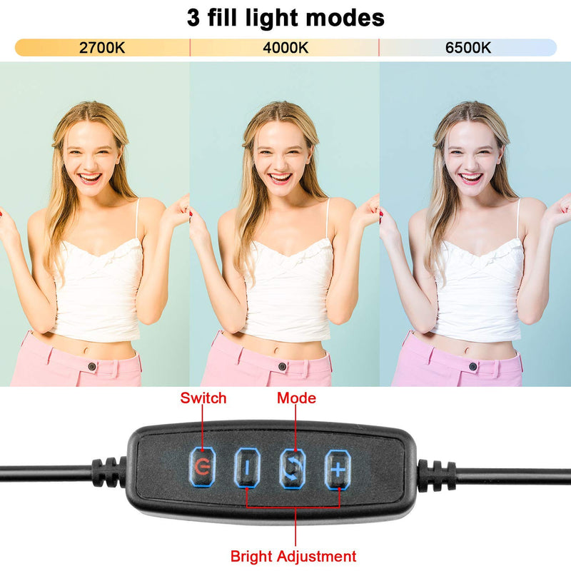 Abafia Mini Led Ring Light, Ring Light Tripod with Remote Control, 3 Color Mode and 10 Brightness Levels, Selfie Light 360 Degree Rotation for Live Streaming, Selfie, Video Shoot, Makeup （3.5-6.5''