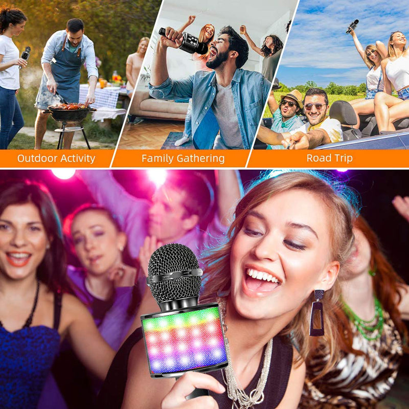 SunTop Wireless Karaoke Bluetooth Microphone, Bluetooth Microphone with Dancing LED Lights, Bluetooth Speaker Function Karaoke Player for Home KTV/Party/Kids Singing