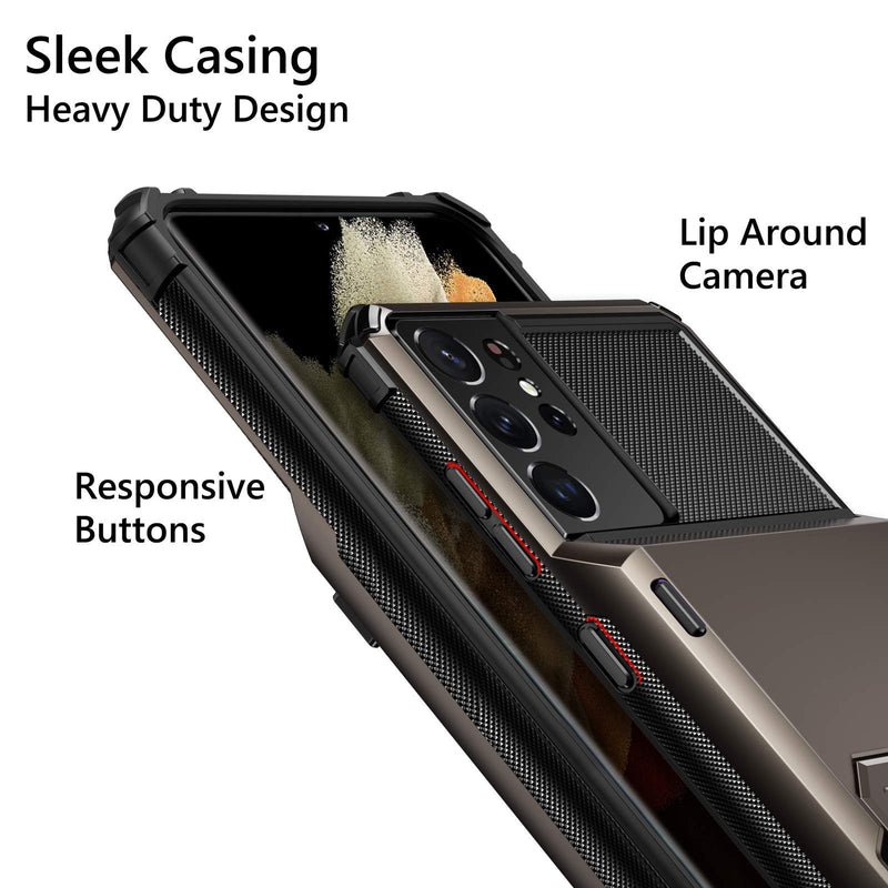 Vofolen for Galaxy S21 Ultra Case Wallet 4-Card Flip Cover Credit Card Holder Slot Back Pocket Dual Layer Protective Hybrid Hard Shell Bumper Armor Case for Samsung S21 Ultra 6.8 Gun Metal