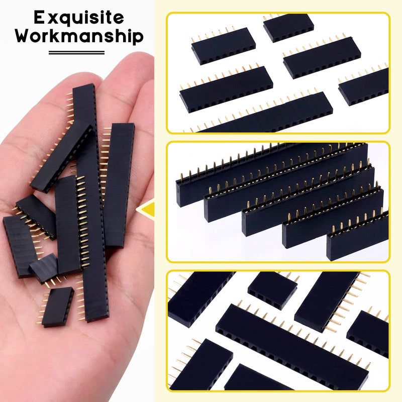 Mardatt 240 Pcs 2.54mm Female Pitch Straight Single Row Pin Headers Socket Assortment Kit 4/6/8/10/12/16/20/40 Pins Connector Housing PCB Board Pin Connector Set