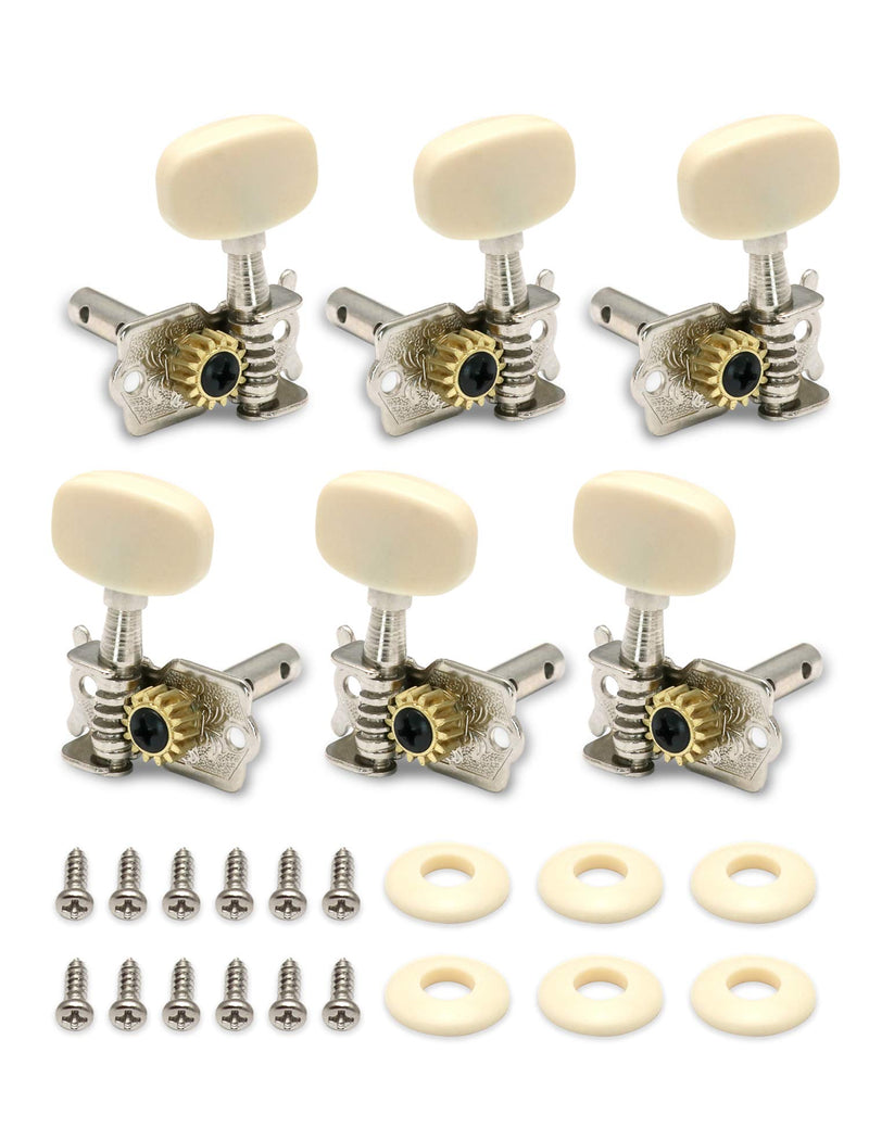 Metallor Guitar Machine Heads Tuning Pegs Tuners for Classical Acoustic Folk Guitar Individual Double Hole Chrome 3L 3R. (B104) B104