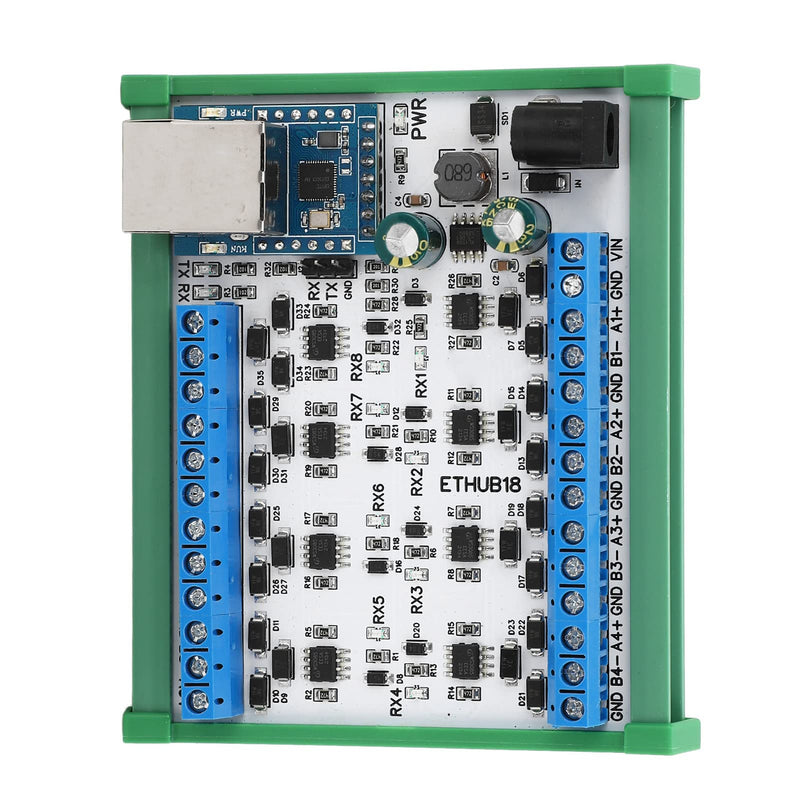 RJ45 to 8 RS485 Hub Converter, DC7‑30V Easy Wiring RJ45 to 8 RS485 Hub Module Compact Stable Performance for Industry (Hub Module with Housing) Hub Module with Housing