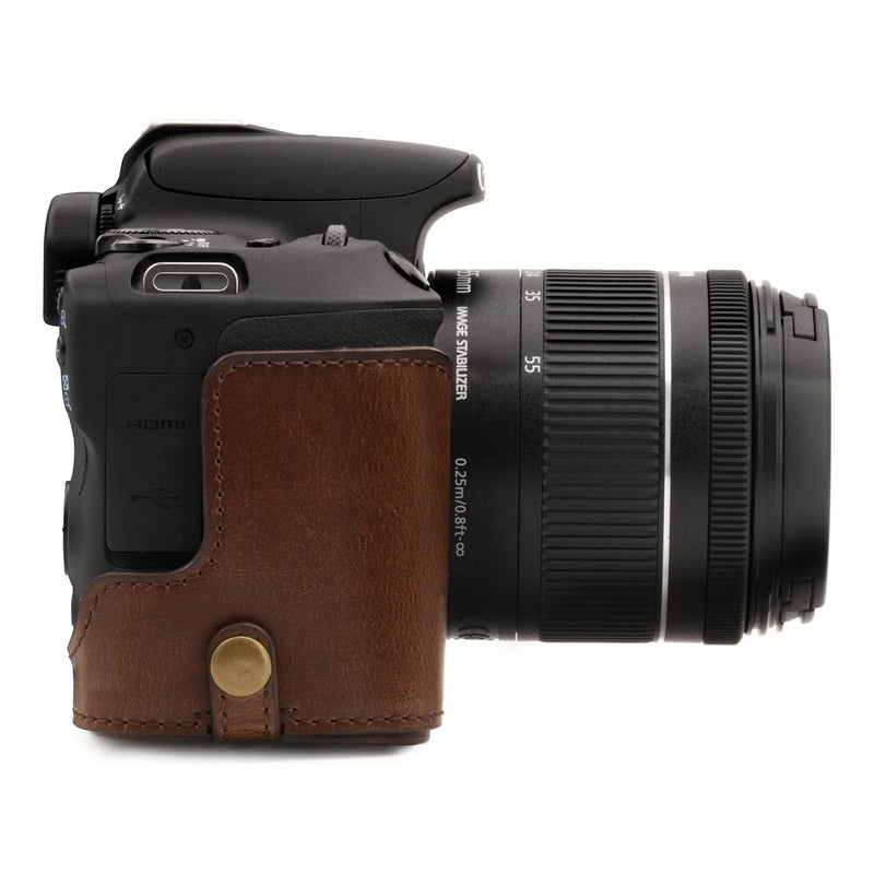 MegaGear Ever Ready Leather Camera Case Compatible with Canon EOS Rebel SL3, Kiss X10, Rebel SL2, Kiss X9 18-55mm Lens Dark Brown