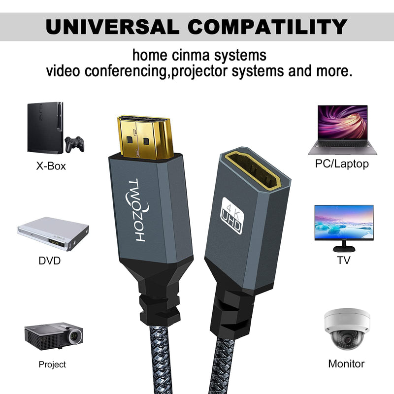 [AUSTRALIA] - Twozoh HDMI Extension Cable 3.3FT, HDMI Male to Female HDMI Cord, Nylon Braided HDMI Extender, HDMI 2.0 Cable Adapter Support 4K@60Hz 3D HDR 