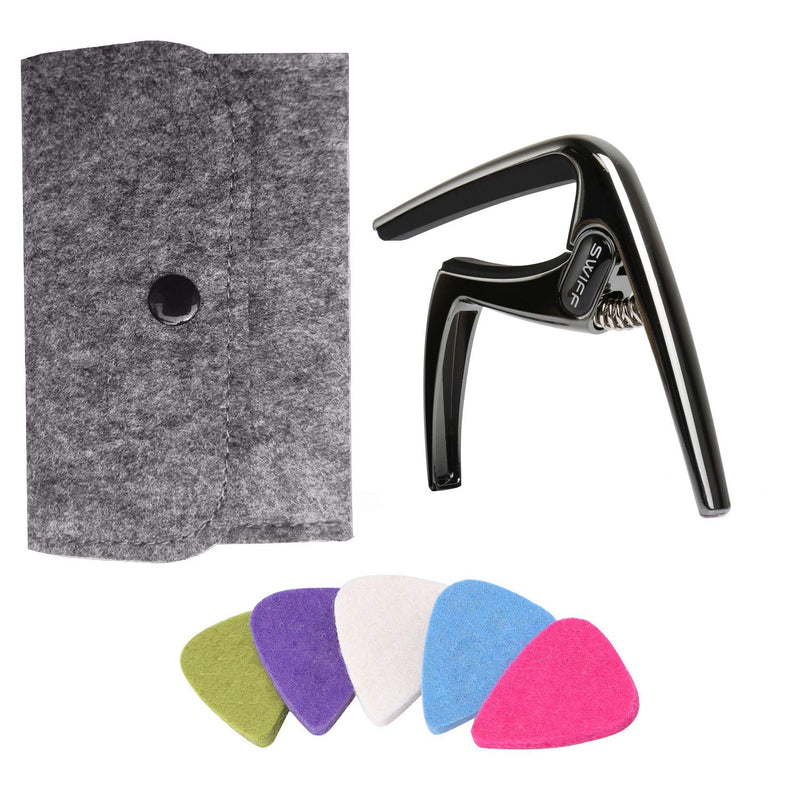 Ukulele Capo for Soprano, Concert, Tenor, Baritone Ukulele with 5 felt picks (Black) Black