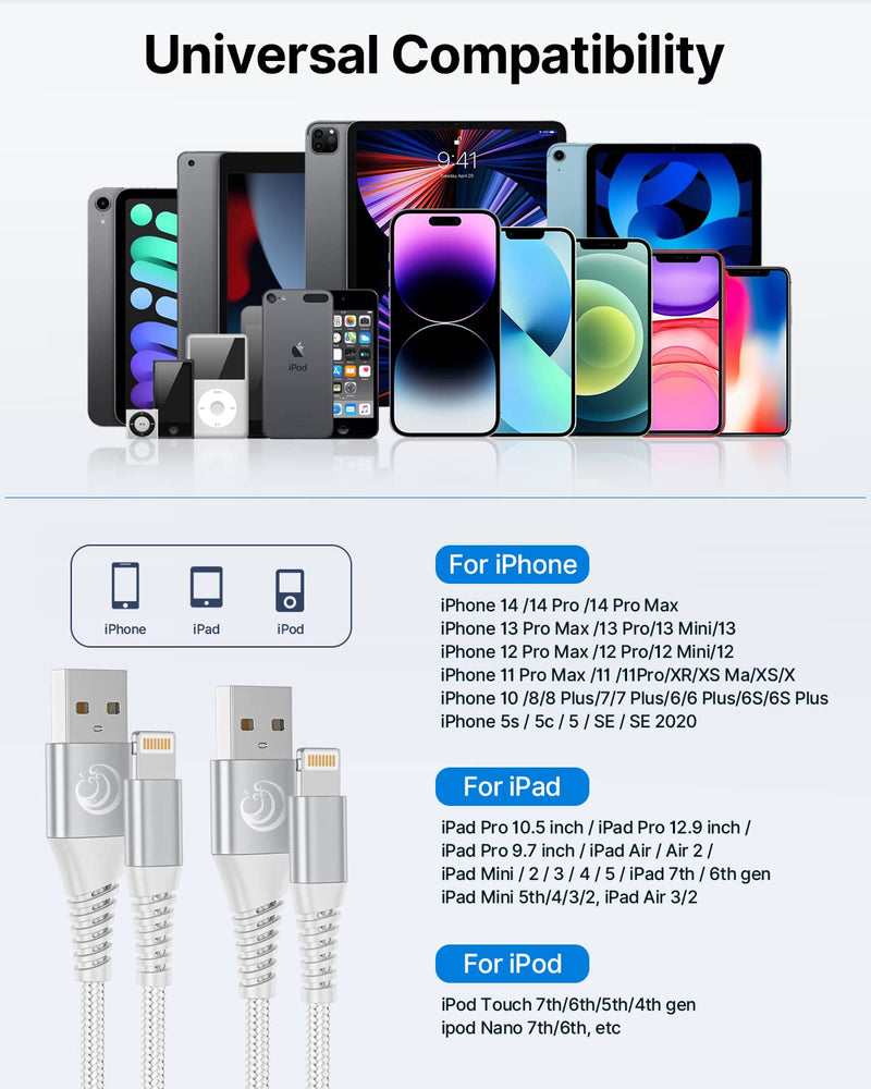 iPhone Charger [Apple MFi Certified] 2Pack 10FT Long Lightning Cable Fast Charging Nylon Braided USB Cable iPhone Charger Cord Compatible with iPhone 14 13 12 11 Pro Max XR XS X 8 7 6 Plus SE, iPad 10ft+10ft