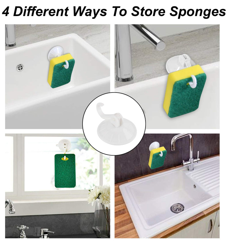 HOME-X Kitchen Sponge and Holder Set, Cleaning Sponges with Scrub Pads, Sponge Drying Hook, Pack of 12, Sponge: 4 ½" L x 2 ½" W x 1 1/8" H, Green/Yellow