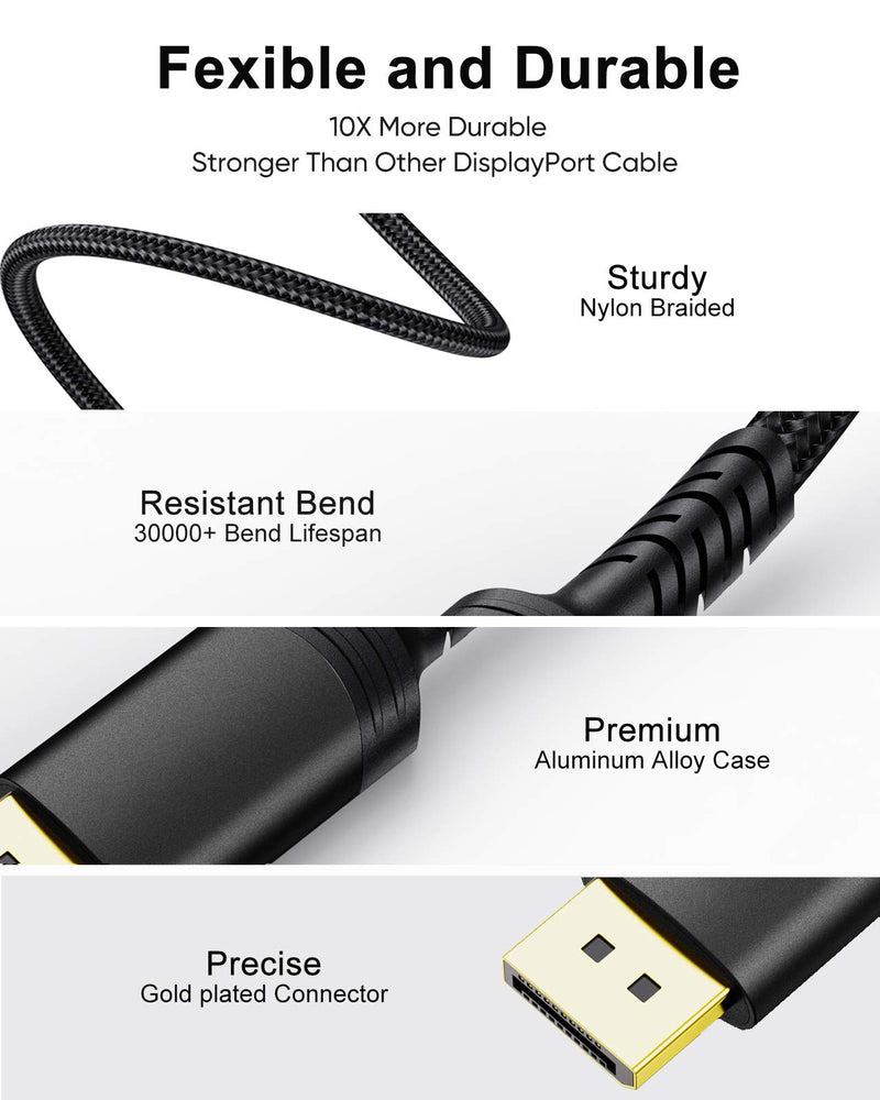 8K Displayport 1.4 Cable (DP to DP) 6.6FT/2M Etseinri DP Cable High Speed Braided Ultra HD 8K 60Hz/4K 144Hz/1080P 240Hz/32.4Gbps/3D/DSC/HBR3/HDR/HDCP 2.2 for Gaming Monitor PC Laptop TV 6.6 Feet