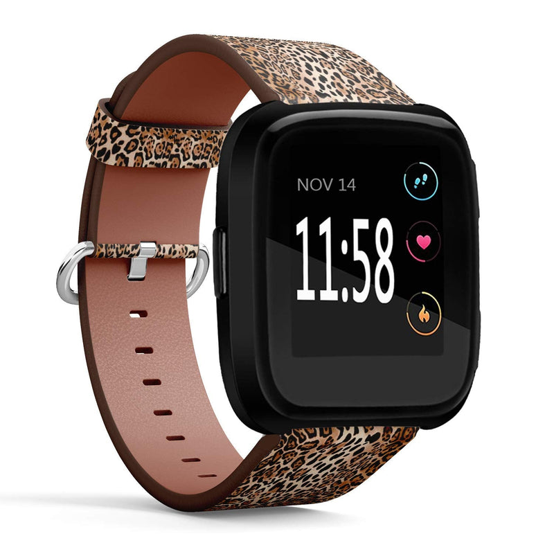 Compatible with Fitbit Versa, Versa 2, Versa Lite - Quick Release Leather Wristband Bracelet Replacement Accessory Band - Natural Animal Print