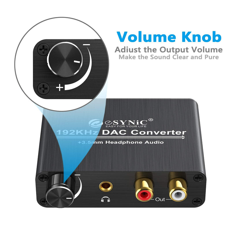 192kHz DAC Converter eSynic Digital to Analog Converter Volume Control Digital Optical Coaxial Toslink to Analog Stereo L/R RCA 3.5mm Audio Adapter with Power Plug for DVD PS3 PS4 TV Amps Home Cinema