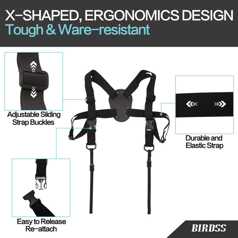 Binocular Harness Strap with Adjustable Stretchy, BIRDSS Camera Chest Harness with 2 Loop Connectors Cross Shoulder Strap with Quick Release, Fits for Binocular, Cameras, Rangefinders and More(Black) Black
