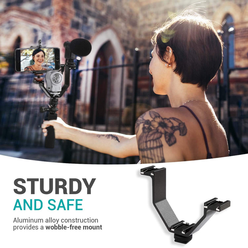 Movo MQ-THM01 Triple Shoe Bracket - Camera V Bracket for Lights, Monitors, Microphones and More (Small) Small