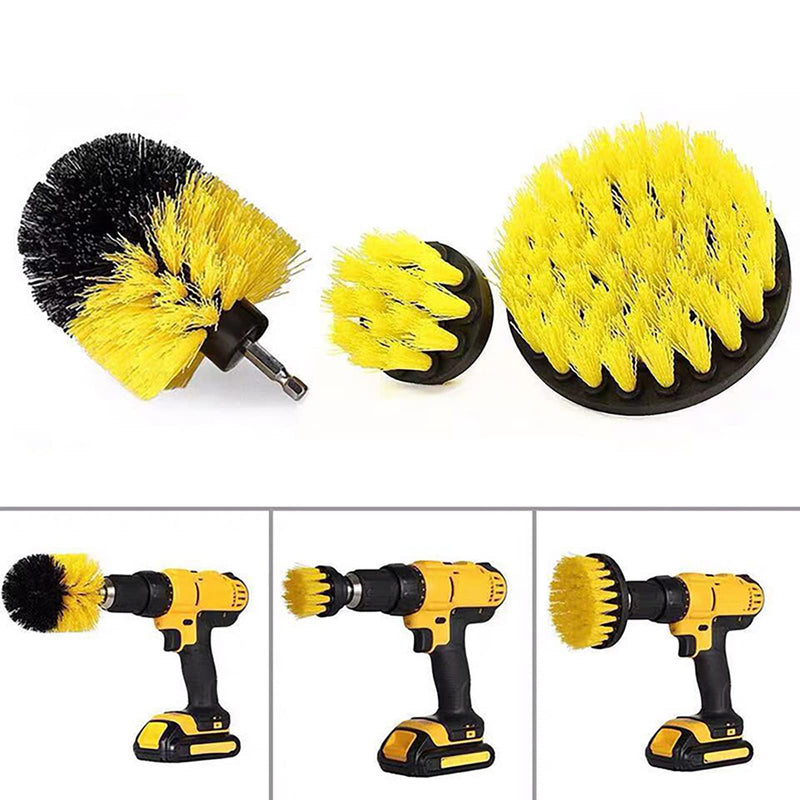 4 Pcs 3 Size Yellow Drill Brush Set and 1 Extension Rod, Power Scrubber Cleaning Brush for Bathroom and Home Supplies (Yellow, 3pcs+Extension Rod)